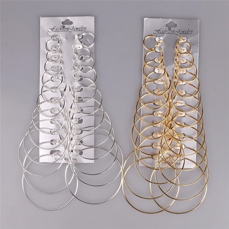 

Wish Europe And America Hot Sales New Style 12 on Set Earrings Rock And Roll Exaggeration Circle Ear Rings Women's Wholesale EZ1