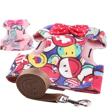 

Adjustable Soft Breathable Dog Harness Nylon Bow Print Vest Harness for Dogs Puppy Collar Cat Pet Dog Chest Strap Leash