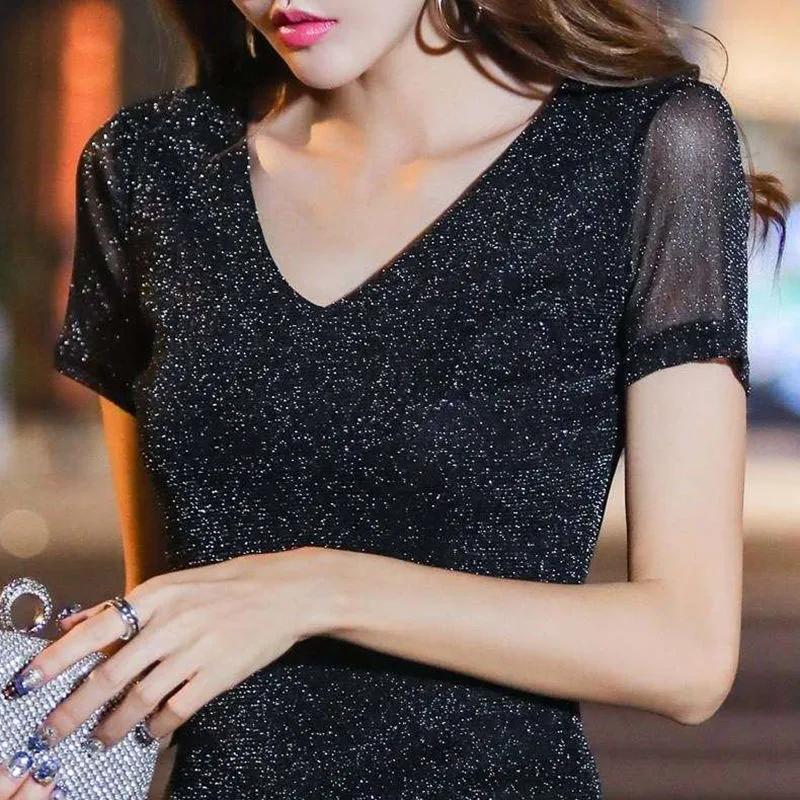 Women Spring Summer Style V-Neck Lace Blouses Shirts Lady Casual Short Sleeve V-Neck Lace Blusas Tops DD8039
