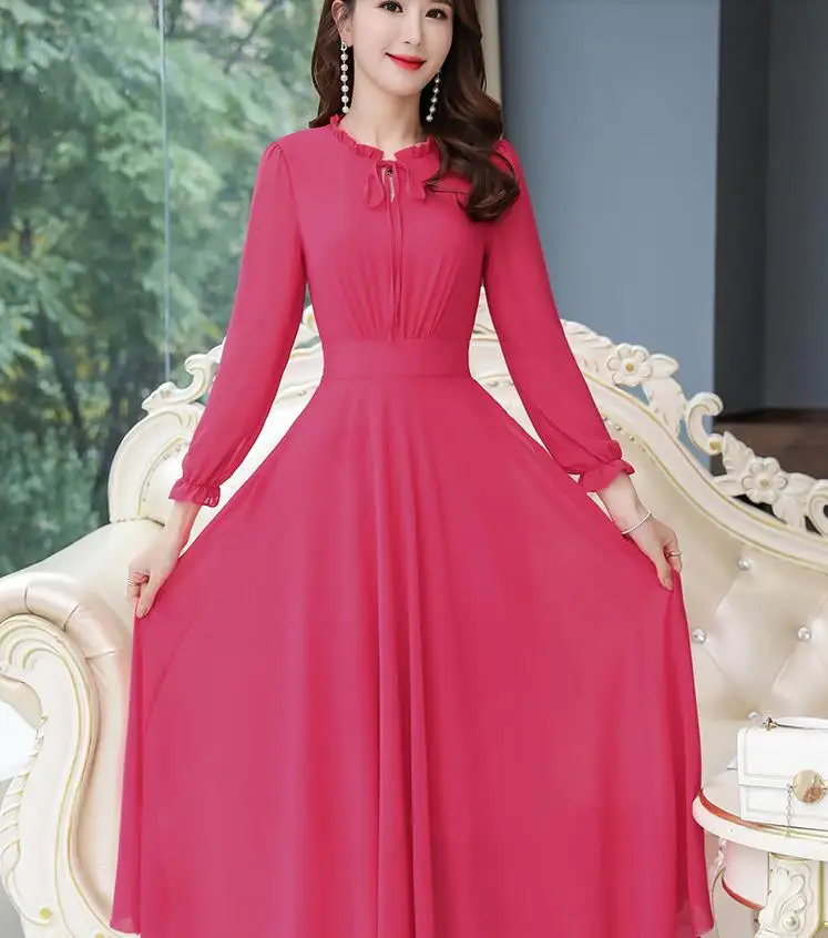 rose Hot selling girls fashion long slim beach dresses women's summer holiday dinner solid blue red elegant vesidos dress#A356 - Цвет: rose