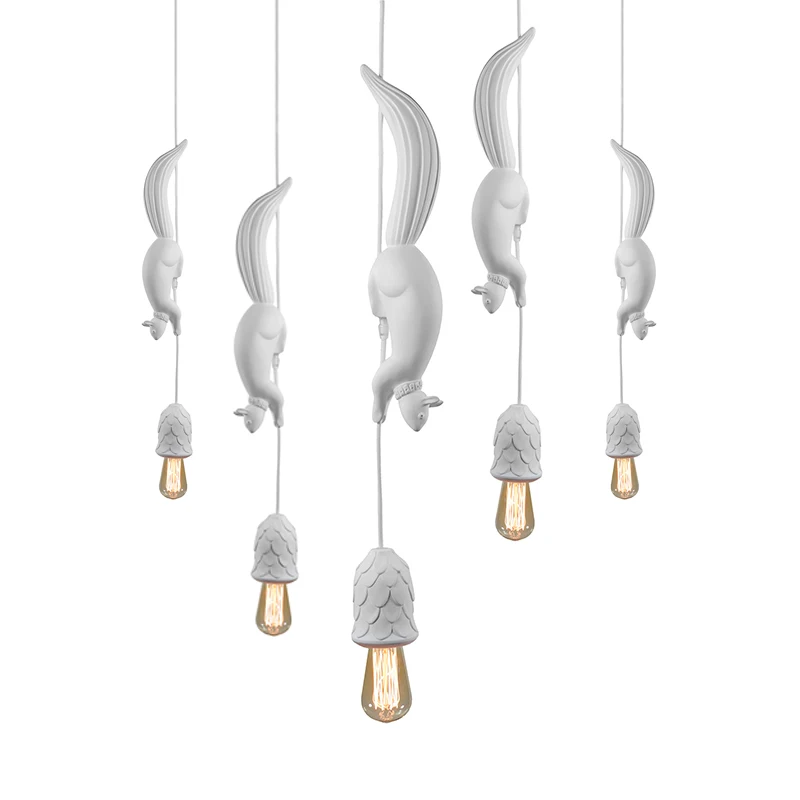 

Nordic Squirrel Pendant Lights Led Pendant Lamp Modern Creative Resin Animal Hanging Lamp For Children's Room Kitchen Home Decor
