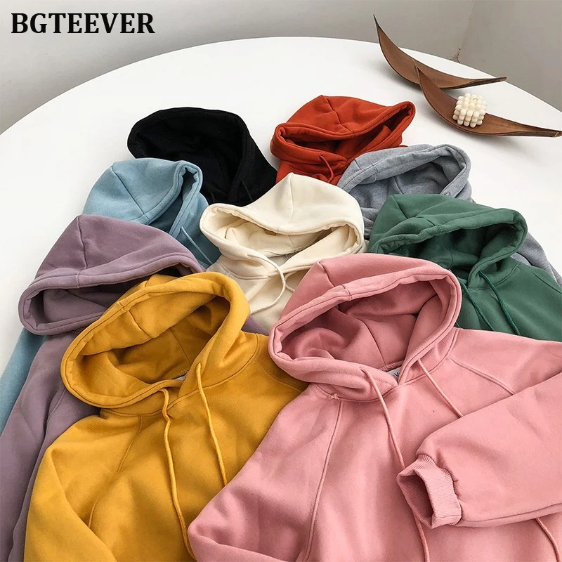  BGTEEVER Autumn Winter Sweatshirt Female Fleece Hoodies Loose Thicken Pullovers Sweatshirt Casual W