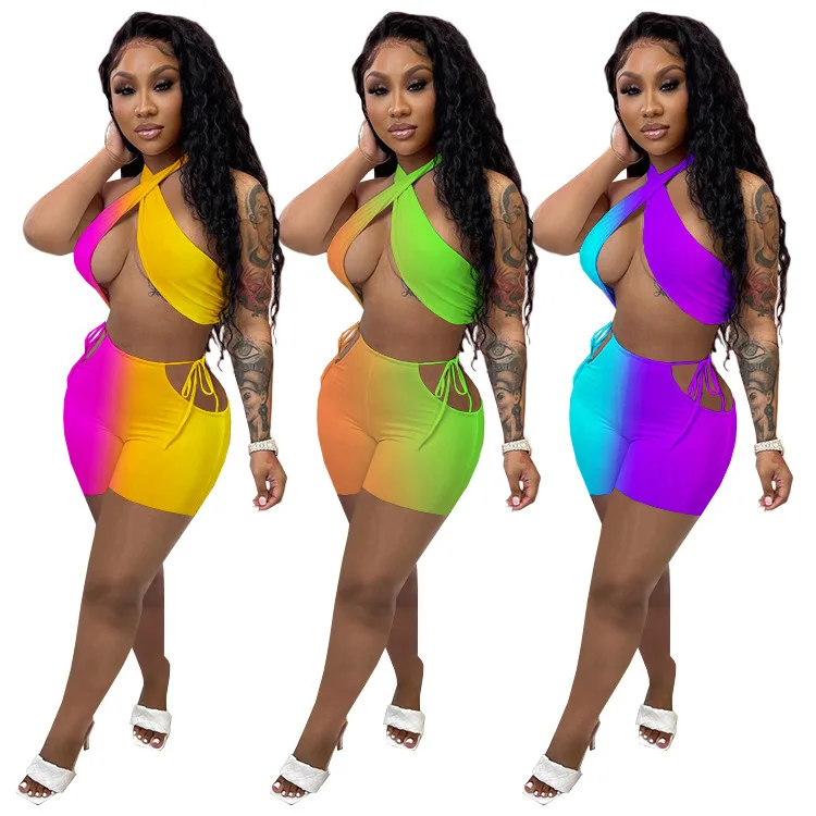 Неоновые Для женщин комплект из 2 частей Цвет в стиле пэчворк с лямкой на шее