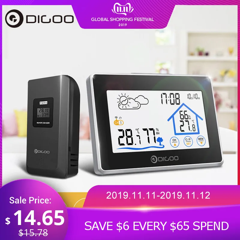 Achat Digoo DG TH8380 sans fil écran tactile thermomètre hygromètre intérieur Station météo extérieur prévision capteur horloge compteur calendrier