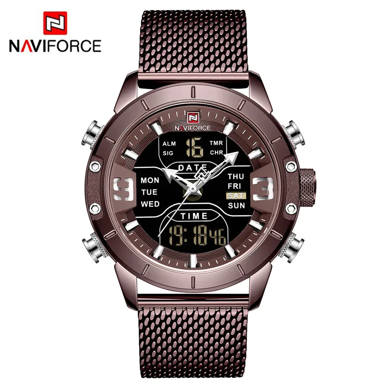 Coffee NAVIFORCE мужские часы брендовые модные спортивные часы мужские водонепроницаемые кварцевые цифровые часы Военные Наручные часы 9153 Relogio Masculino - Цвет: Coffee