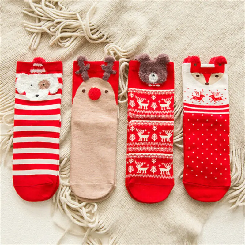 1 пара хлопковых зимне-осенних рождественских носков для маленьких девочек и мальчиков Детские Полосатые Махровые Носки с рисунком снежинки, лося, Санта-Клауса, рождественского медведя