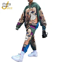 Women High Street Print Hoodie Women Sweatshirt And Jogging Trousers Women Pants Two Pieces Set Corduroy