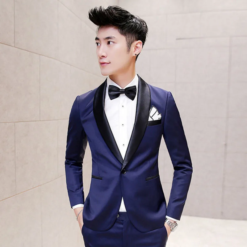 

New Mens Suits Terno Slim Fit Shawl Collar Royal Blue Men Suit Vestidos Groom Formal Dinner Dress Twinset Homme Smoking