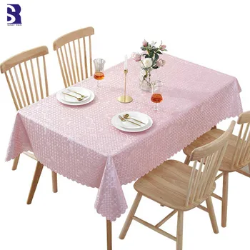

SunnyRain 1-Piece Pink PVC Tablecloth Waterproof Dining Table Cloth Rectangular Oilproof Table Cover Christmas Tablecloth