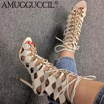

Customize 2020 New Plus Big Size 35-52 Beige Lace Up Fashion Sexy High Heel Summer Girl Female Ladies Women Sandals L1225