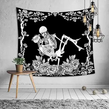 

SOFTBATFY Black and White skull Tapestry Headboard Wall Art Bedspread Dorm Tapestry Home Decor Dropshipping