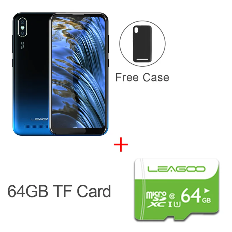 BLACK N 64GB CARD Мобильный телефон LEAGOO M12 5," HD+ экран капли воды 2 Гб ОЗУ 16 Гб ПЗУ MT6739V 3000 мАч 8MP камера Android смартфон - Цвет: BLACK N 64GB CARD