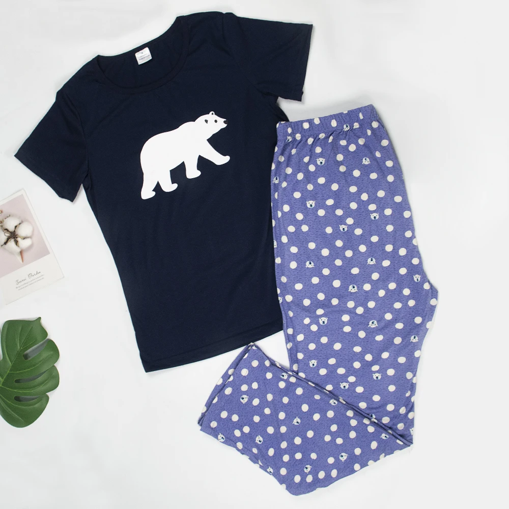 2020 пижамный комплект женские свободные пижамы короткий рукав + длинные брюки