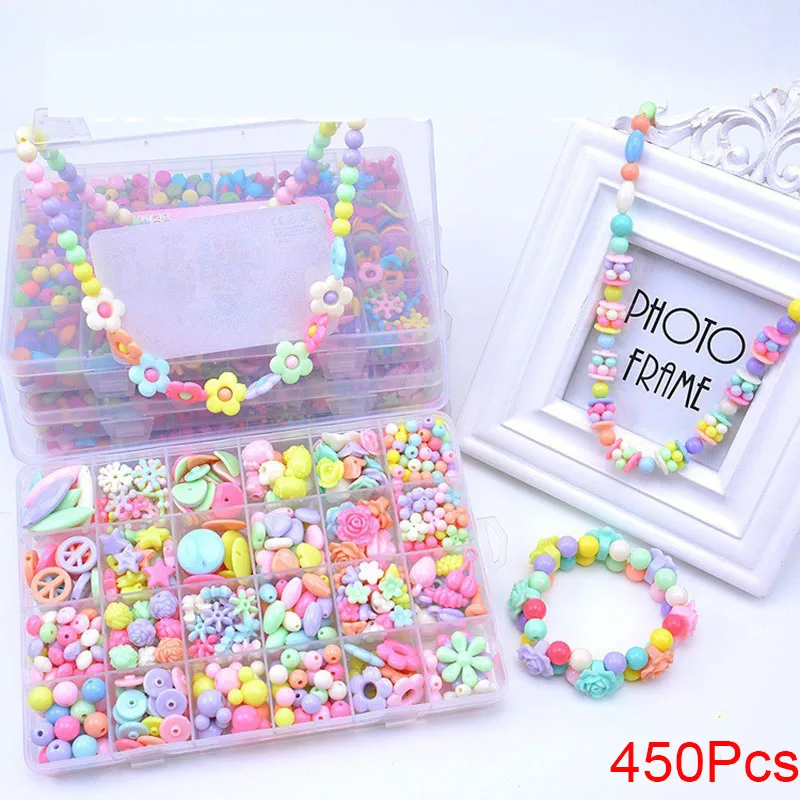 450 PCS Бусины игрушки с коробкой для хранения DIY ручной работы набор аксессуаров креативный 24 Сетки девушка Изготовление ювелирных изделий игрушки детские развивающие игрушки подарки - Цвет: 450 PCS