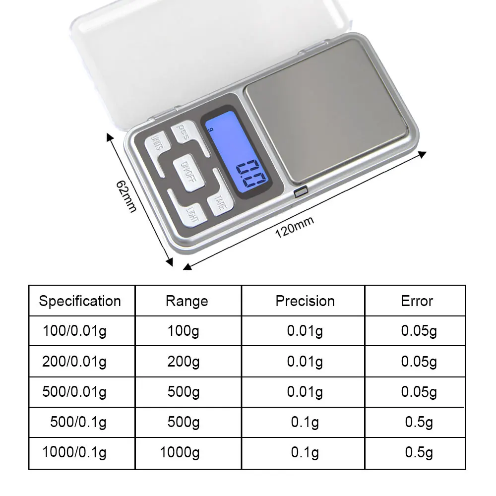 Мини цифровые весы 100/200/300/500g 0,01/0,1 г Высокая точность Подсветка Электрический карман для бриллиантовых ювелирные украшений Вес для Кухня