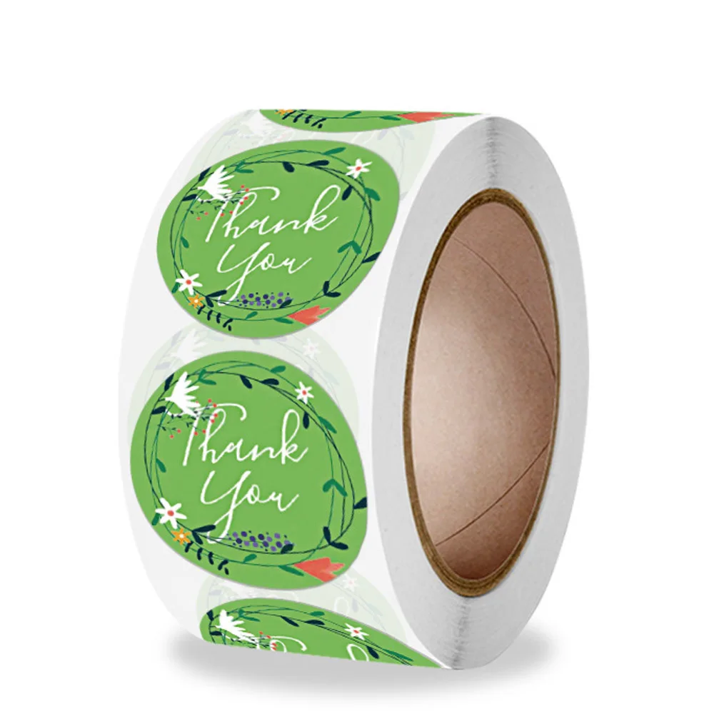 50-100 stücke Kleber grün Kraft Siegel Aufkleber Vintage Blume danke runde Versiegelung Etikett zum Backen Geschenk Aufkleber lustige DIY Arbeit – Detail 4