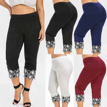 

Fashion Women Casual Elastic Waist Plus Size High Waisted Applique Leggings Pant Loose Wide Leg Leggings Black