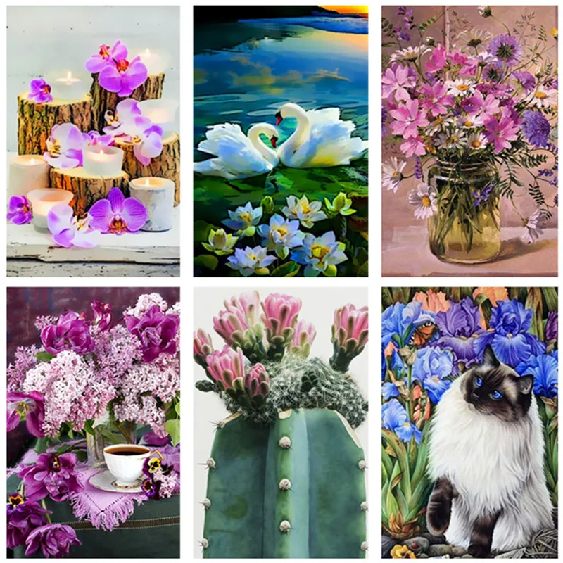 5D DIY Diamond Painting Landscape Flowers Full Round Drill Embroidery Cactus Plants Cross Stitch Scenic Decoration Home | Дом и сад