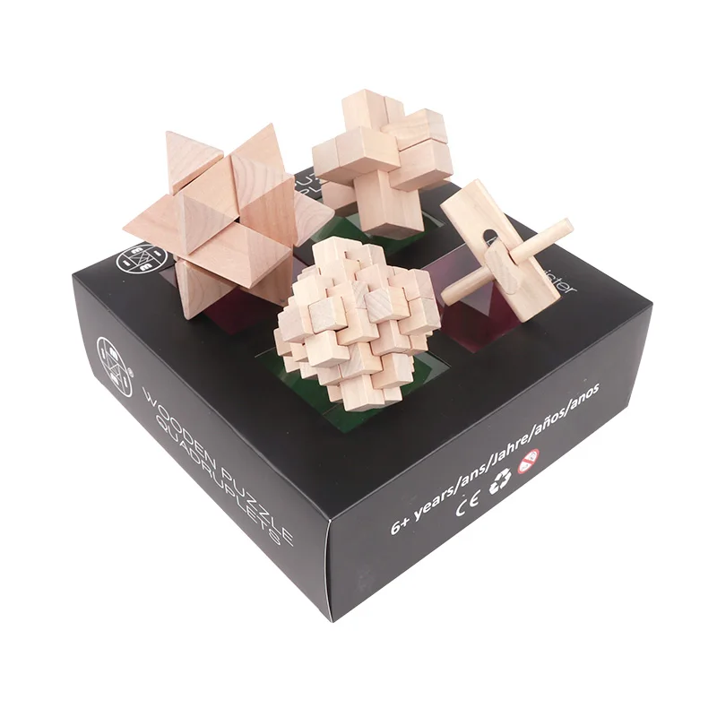 

MITOYS 4PCS/Set 3D wooden puzzle for children adult puzzle wood iq puzzle brain teaser educational toys for children mind games