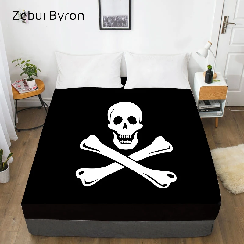 

3D Fitted Sheet,Bed Sheet With Elastic Twin/Full/Queen/King/Custom,Pirate flag skull Mattress Cover 150/180/160x200,drop ship