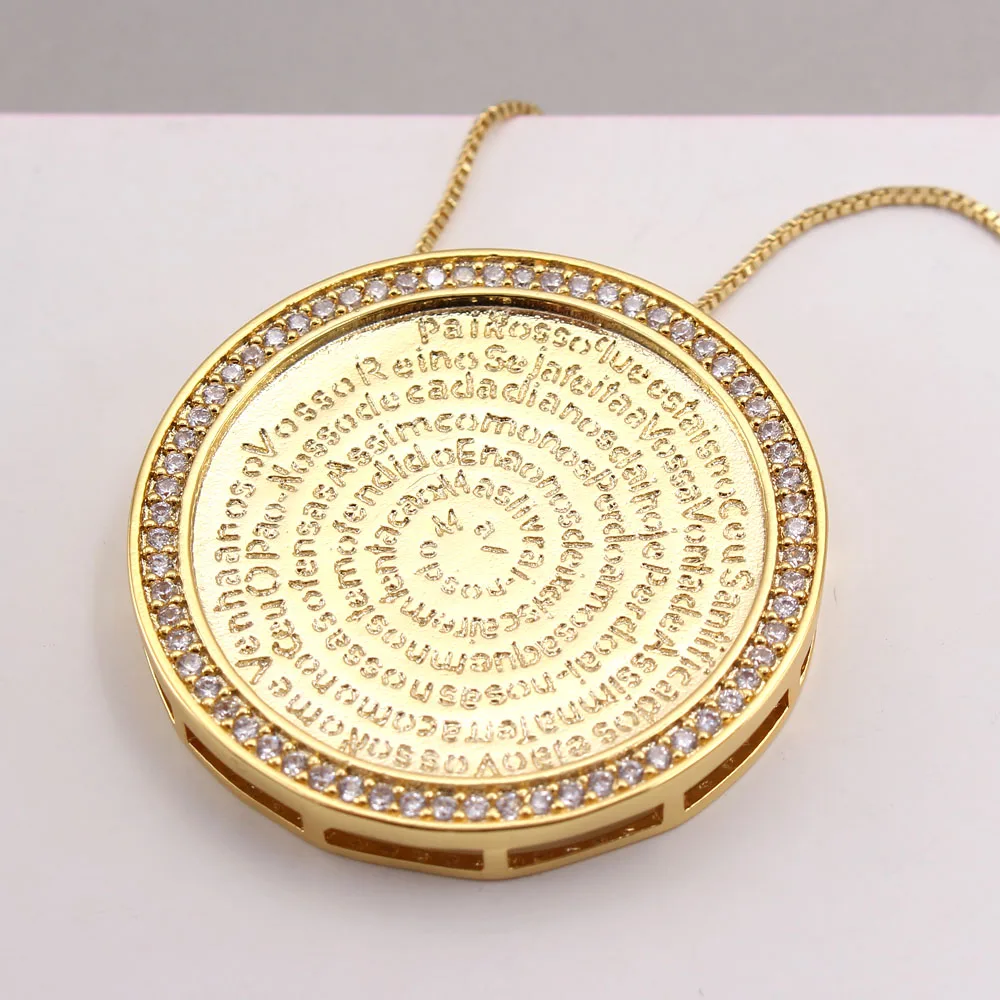 

MHS.SUN модное круглое дизайнерское ожерелье с подвеской из Библии и цирконами класса ААА для женщин ювелирные изделия цепочка золотого цвета чокер на религиозную тему подарок