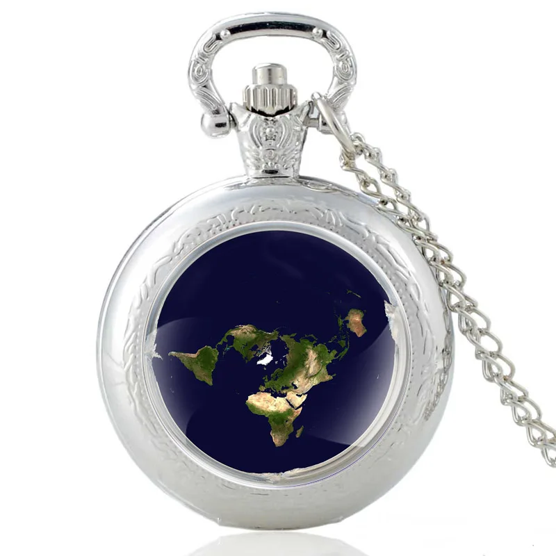 The earth is Flat Design Bronze Vintage Quartz Pocket Watch Charm Men Women Pendant Necklace Hours Clock Gifts