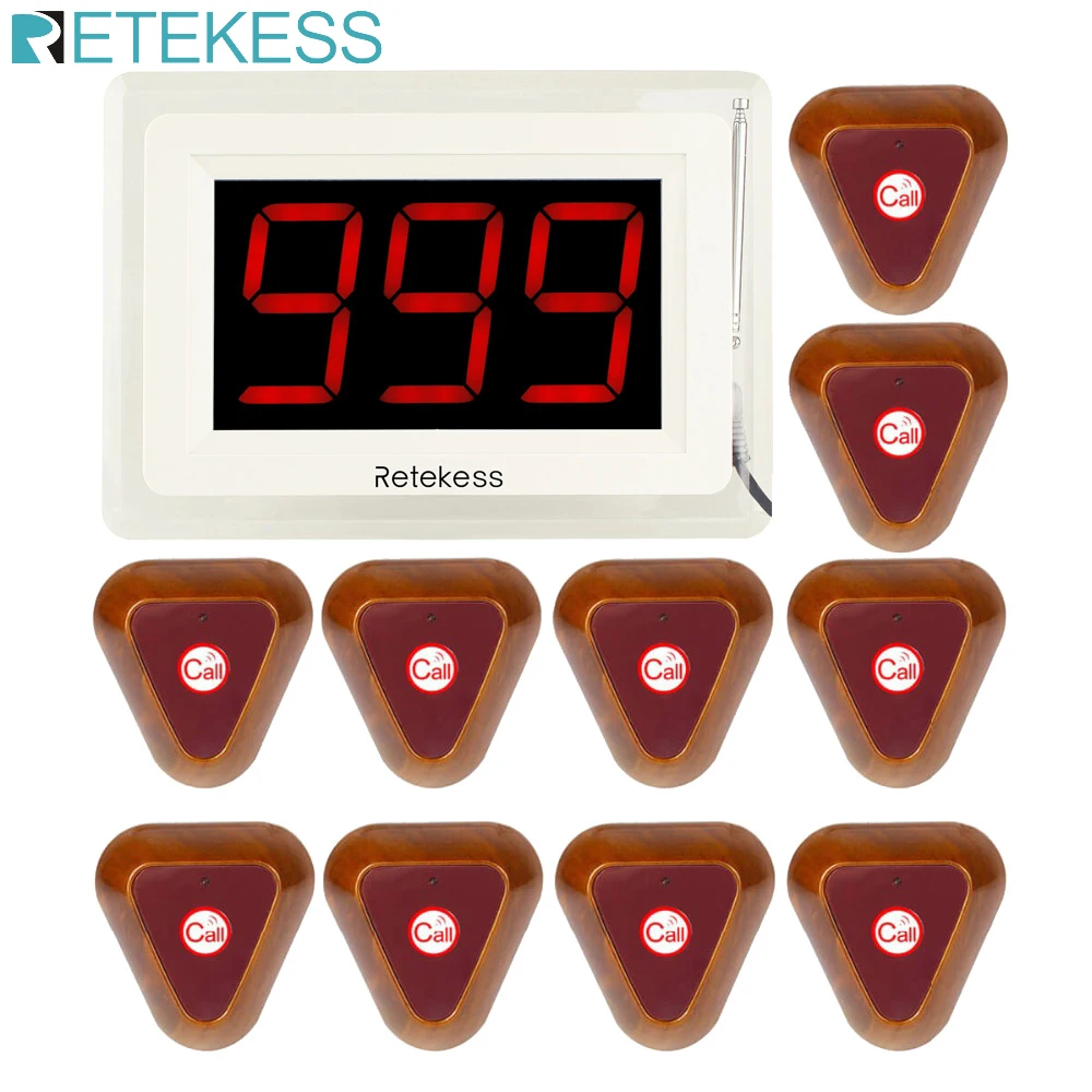 

Wireless Restaurant Waiter Calling System 10pcs Call Button + 1 Receiver Host Display with Voice Reporting Restaurant Equipment