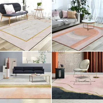 

Imitation Marble Geometric Gray Powder Golden Girl Room Living Room Bedroom Bedside Carpet Floor Mat Customization