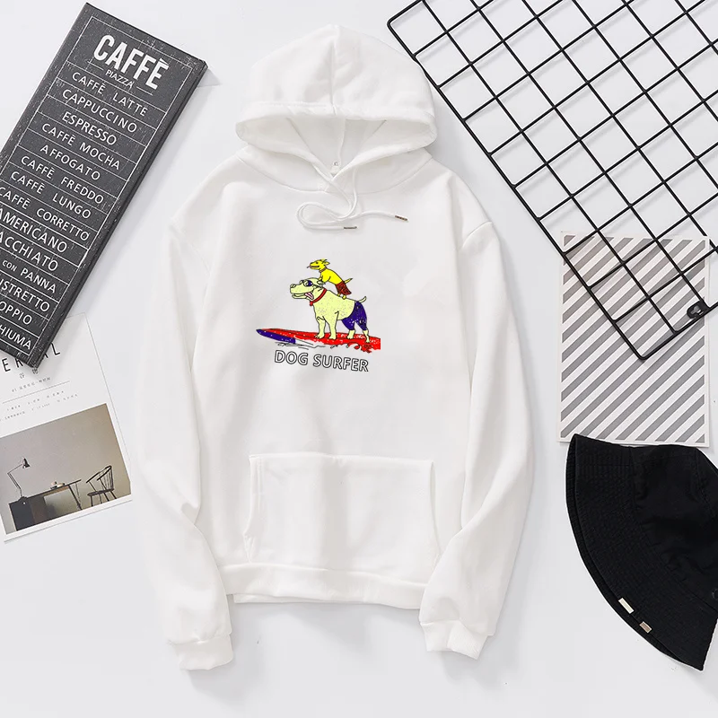 

dog surfer Harajuku Hoodie Cartoon Cartoon Hoodie Surfing Puppy Pattern Latest Flowery Hoody Dog Surf Hoodie