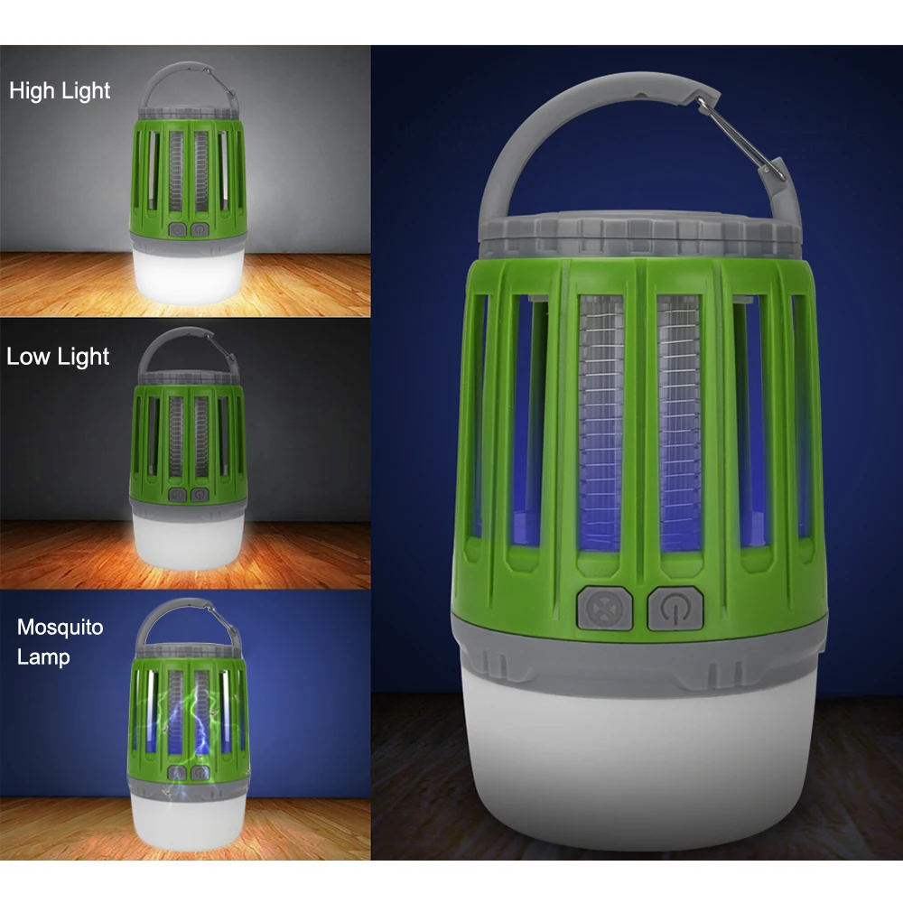 USB Rechargeable Mosquito Killing Lamp Portable Tent Light Built-in Bug Zapper Killer Repellent Camping Lantern Night Light