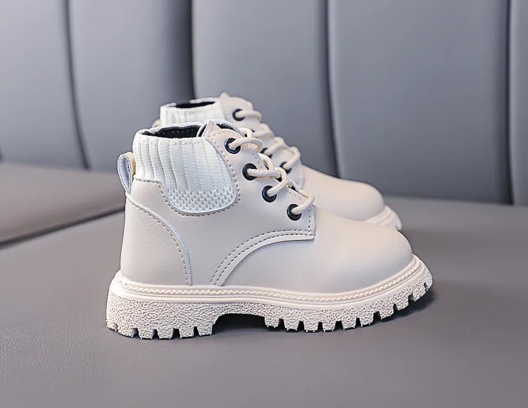 Baby Boys Boots for Kids Girls Booties Leather Shoes Soft Sole Fashion Martin Boots Waterproof Non-slip Plush Boy Running Shoes
