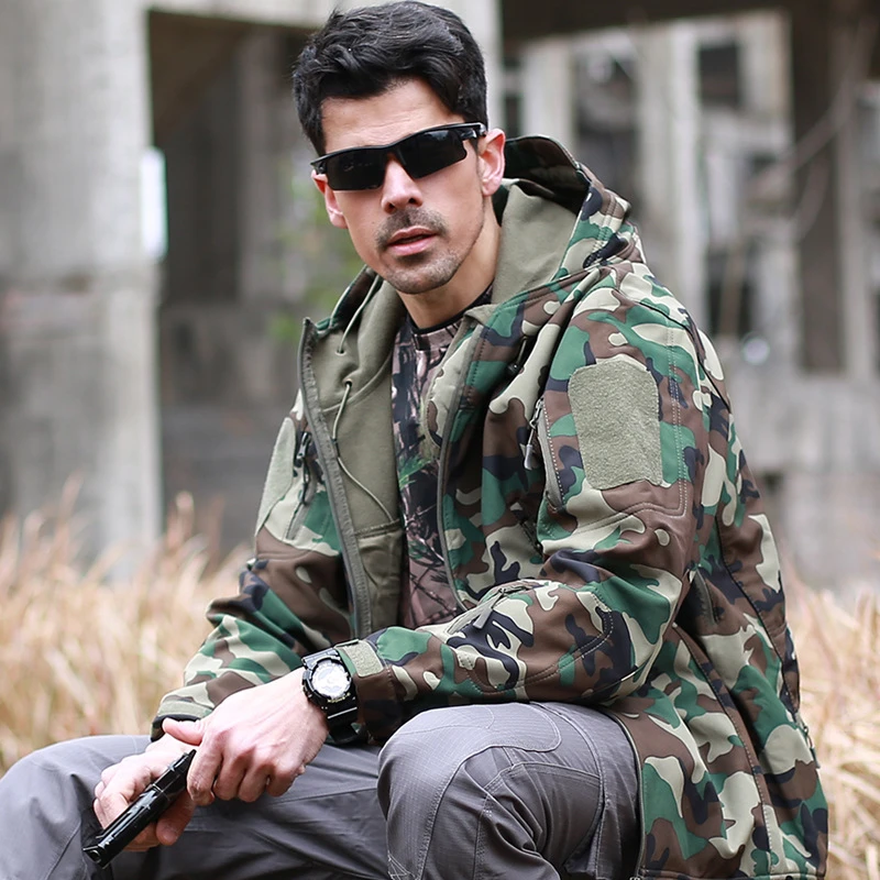 Camouflage 1 Зимняя TAD тактическая софтшелл камуфляжная куртка мужская акула кожа армейская камуфляжная ветровка водонепроницаемая охотничья одежда военные куртки - Цвет: Camouflage 1