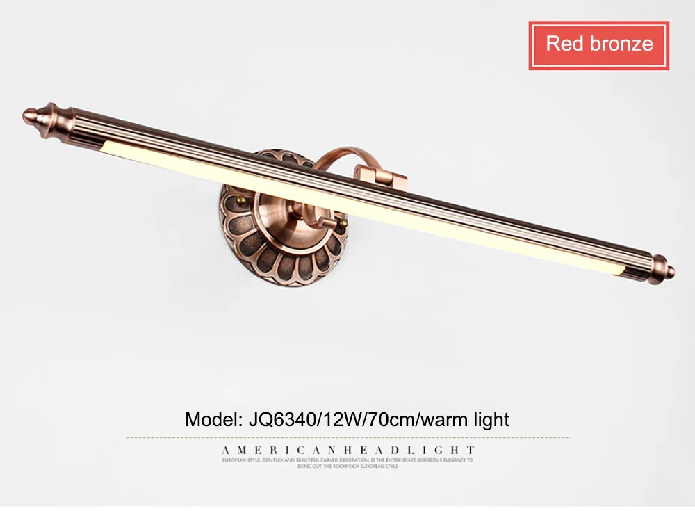 red bronze Роскошный медный светодиодный настенный светильник zerouno из настоящей меди, настенный светильник 50 см 70 см 90 см 12 Вт, зеркальные светильники для ванной комнаты - Цвет абажура: red bronze
