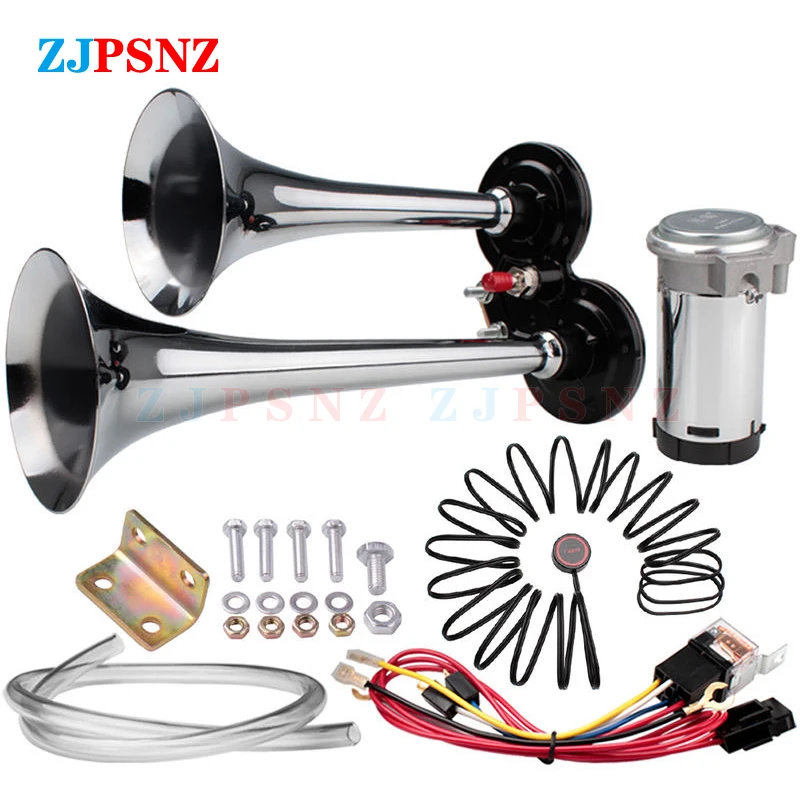 Car Air Horn 12v/24v Low And High Tone Stainless Steel Dual Trumpet For