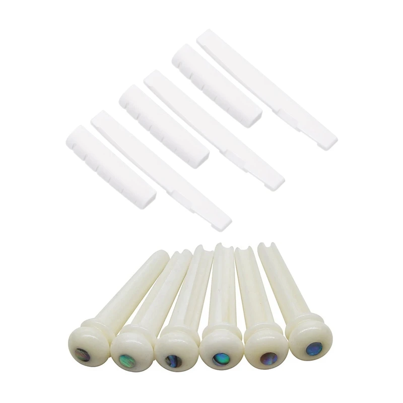 6Pcs Bone Material Guitar Bridge Pins with Pearl Shell Dot &amp Nut and Acoustic Saddle Made Of | Спорт и развлечения