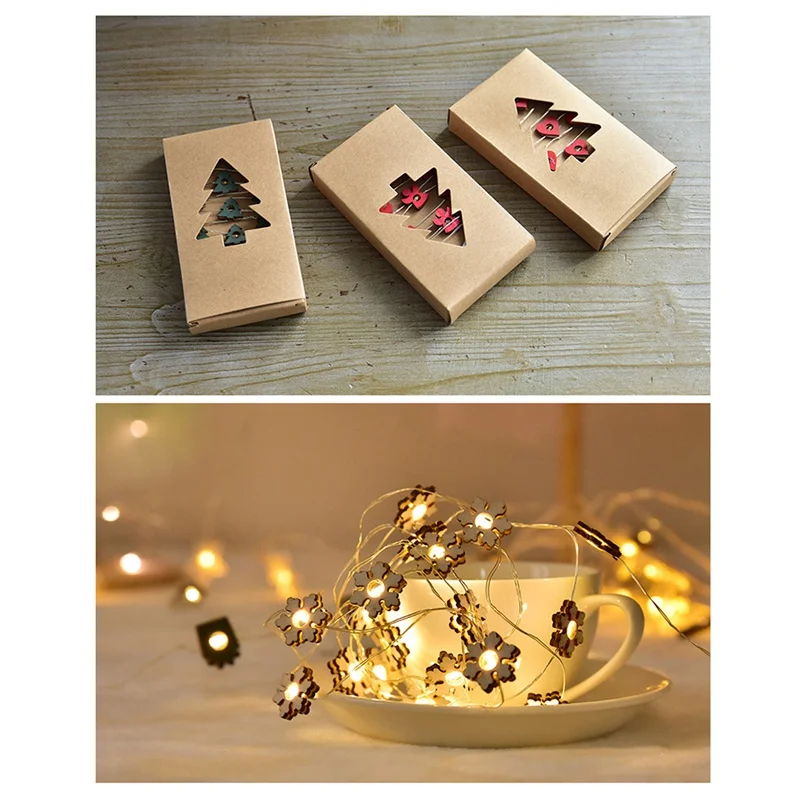 

Wooden Fairy String Lights Christmas Design Battery Operated Decorative LED Light String Festive Party Supplies