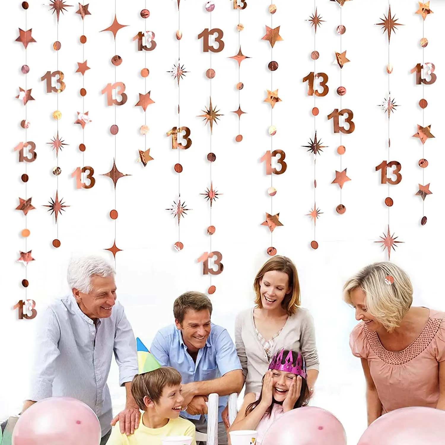 Girls 13th Birthday Decorations Number 13 Circle Dots Twinkle Star Garlands Backdrop 13Ft for 13 Year Old Party