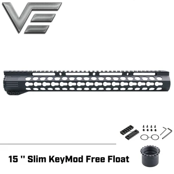 

AR15 M4 M16 .223 Slim KeyMod Tactical 15 inch Free Float Handguard Mount Bracket with Detachable Rail BLACK STEEL Barrel Nut