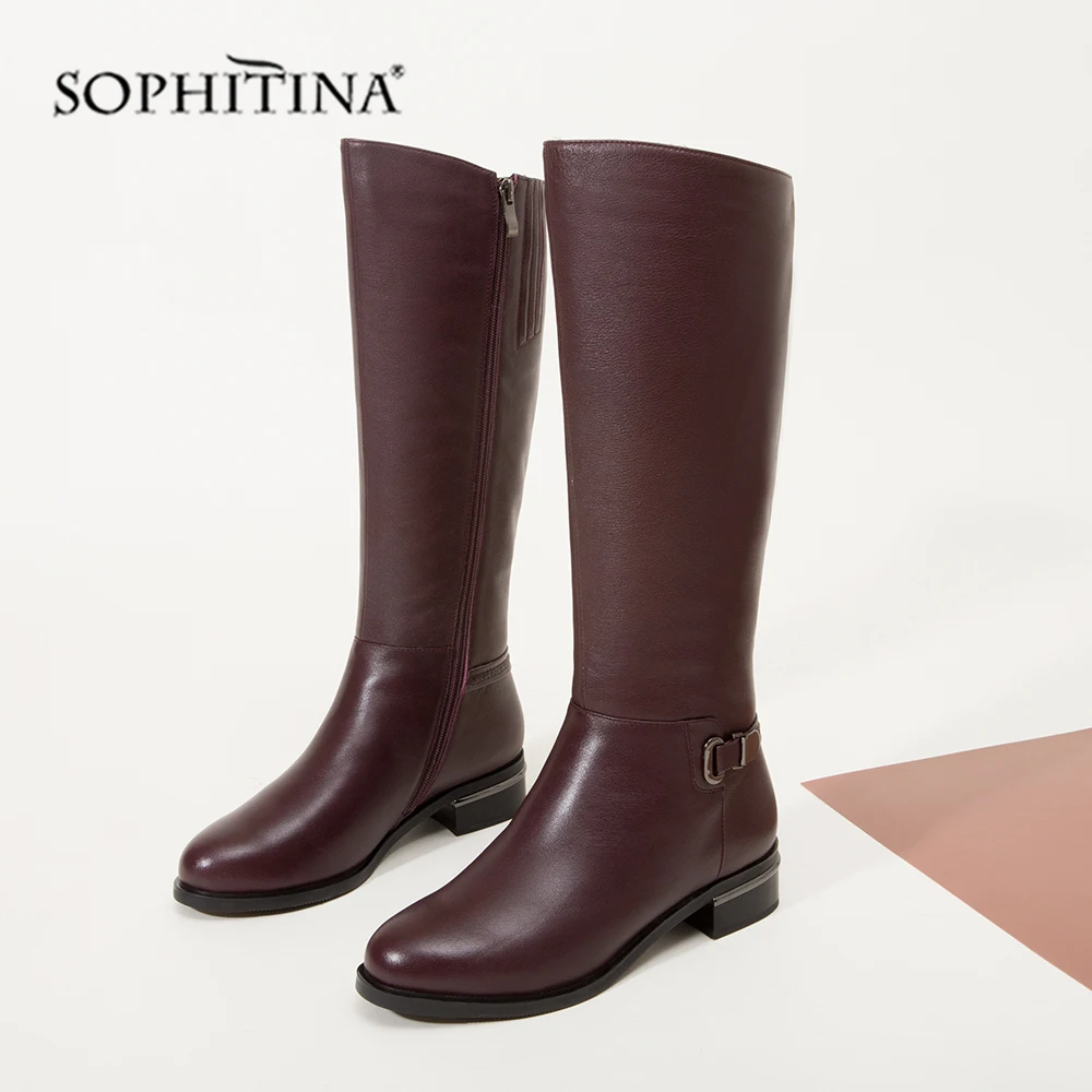 SOPHITINA/модные однотонные сапоги из высококачественной натуральной кожи; удобная специальная обувь с круглым носком; новые женские сапоги до колена; SC421