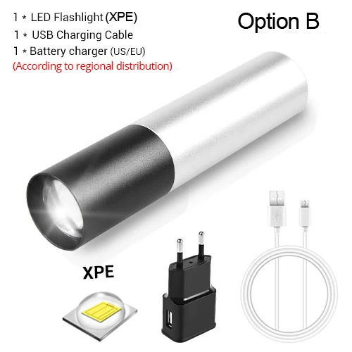Option B Масштабируемый мини USB Перезаряжаемый XPE T6 светодиодный фонарик водонепроницаемый светодиодный фонарь Телескопический фокус портативный фонарь для наружного освещения - Испускаемый цвет: Option B