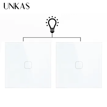 

UNKAS Waterproof and Fireproof EU Standard Luxury Glass Crystal Panel 1 Gang 2 Way Light Wall Touch Switch