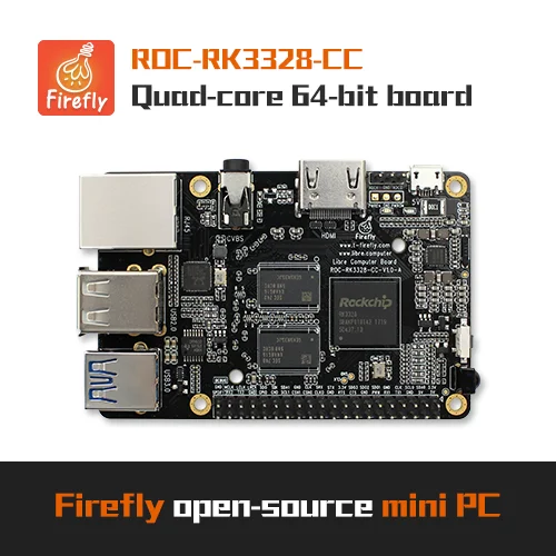 

ROC-RK3328-CC, мини-ПК; Мини-компьютер; Настольный компьютер, 2 ГБ/4 Гб DDR, 32 ГБ eMMC ,Raspberry Pi