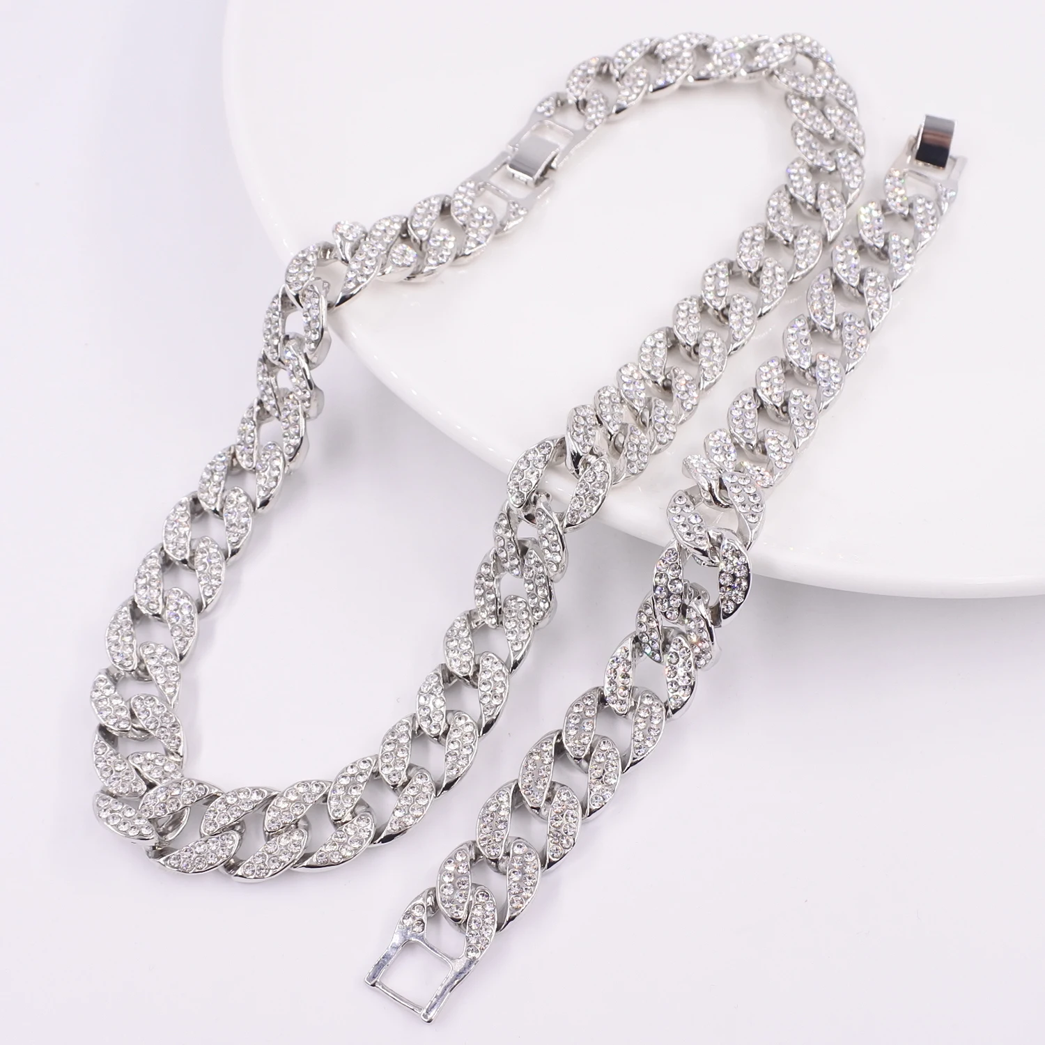 Мужские браслеты в стиле хип-хоп Цепочка с кристаллами, кубинская цепочка в стиле Майями, Мужская цепочка, 16 мм, золотое, Серебряное украшение