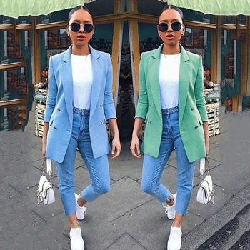 

Plus Size Autumn Fashion Office Lady Solid Color Blazer Long Sleeve Suit Jacket New Chic