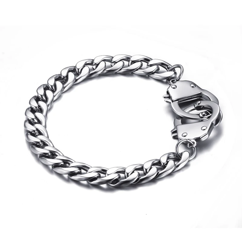 silver bracelet 24 дюйма FLAST панцирного плетения цепи ожерелье с наручниками Чистая нержавеющая сталь из черного золота, серебра тон HEAVET в стиле «панк» для мальчиков для мужчин ювелирные изделия 9,4 мм - Окраска металла: silver bracelet
