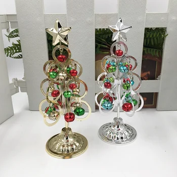 

Noble Mini Christmas Tree Desktop Decor 2021New Year's Mini Christmas Tree Wrought Iron Xmas Tree Hanging Small Bell Ornaments