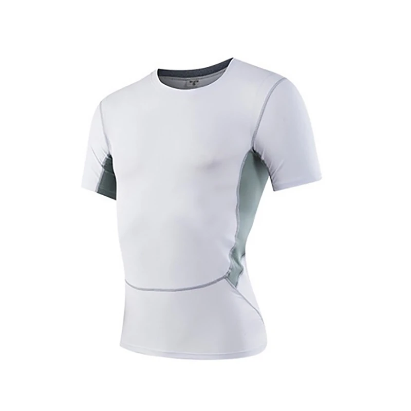 Спортивные колготки с коротким рукавом футболка для мужчин с круглым вырезом впитывание пота быстросохнущая плотная футболка Топы Одежда для фитнеса спортивная одежда - Цвет: Белый