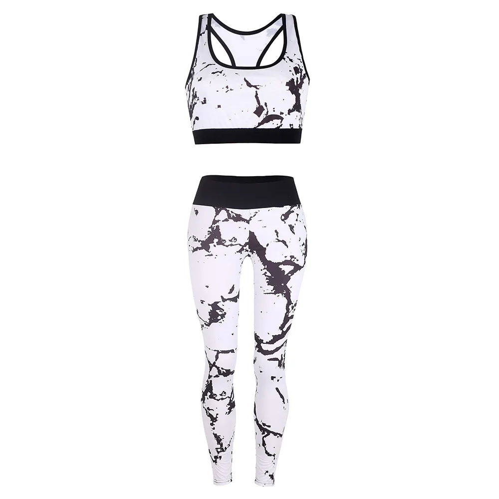 Высокоэластичные колготки для женщин, женская одежда, формирующая штаны для бега, укороченный топ, набор для спортивного зала и фитнеса, летний хлопковый принт - Цвет: White