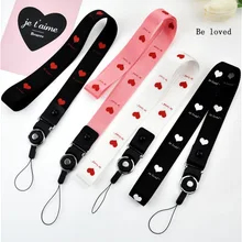 2 в 1 съемный ремешок для мобильного телефона с пряжкой, черный, розовый, милый, с сердцем, многофункциональный ремешок для телефона, ремешок на шею, веревка