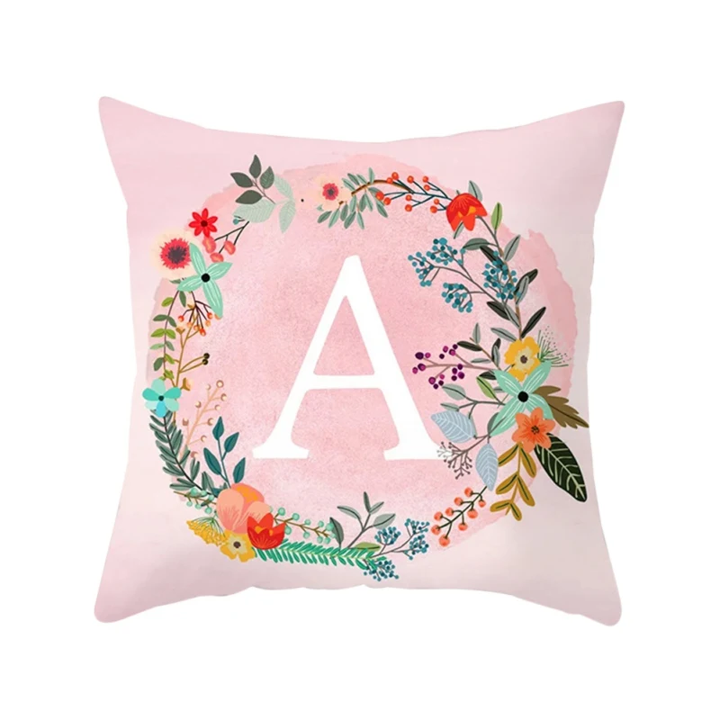 

26 Letters Hug Pillow-Case Home Sofa Peach Skin Cushion Cover Pink Pillowcase Alphabet Print Square Funda De Almohada
